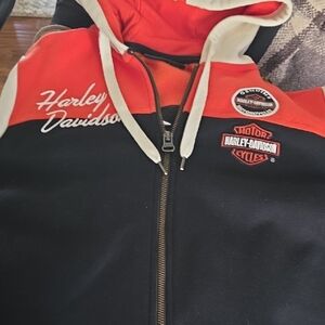 Harley-Davidson Black and Orange Hooded Zip Jacket